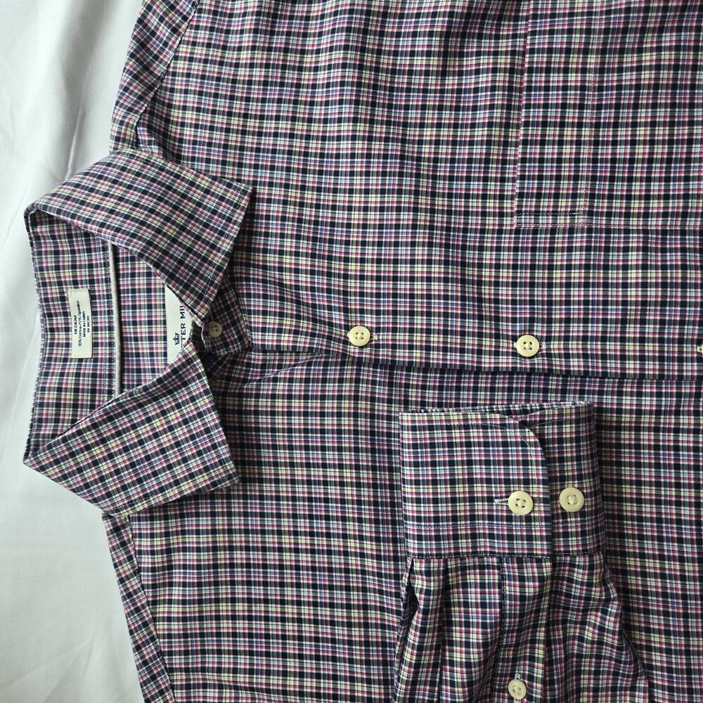 Peter Millar Checkered Button-Up Shirt Multi-Colored Cotton Blend Size M